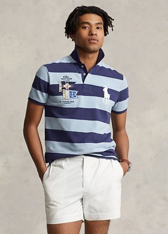 Polos Ralph Lauren de malla Big Pony de corte entallado y personalizado para hombre en azul