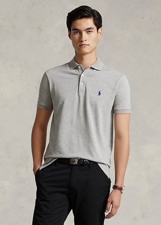 Polos Ralph Lauren de malla elástica de corte entallado personalizados para hombre en gris Polos Ralph Lauren de malla elástica de corte entallado personalizados para hombre en gris