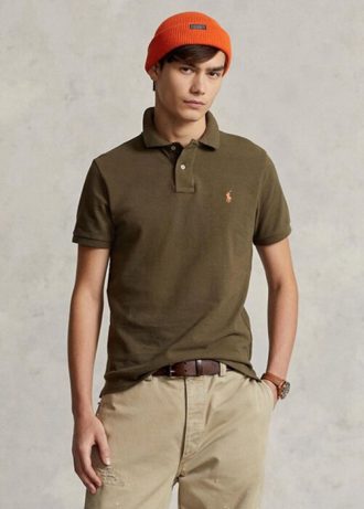 Polos Ralph Lauren de malla entallados y personalizados en color oliva para hombre