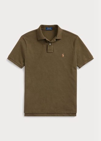 Polos Ralph Lauren de malla entallados y personalizados en color oliva para hombre