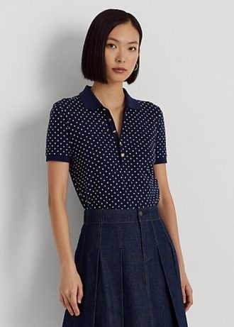 Polos Ralph Lauren De Piqué Con Lunares Azul Marino Para Mujer