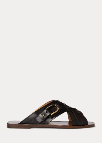 Sandalias con estribo de piel de becerro Jacie de Ralph Lauren para mujer, color negro