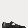 Sandalias de pescador Ralph Lauren de piel de becerro bruñida para hombre, color negro