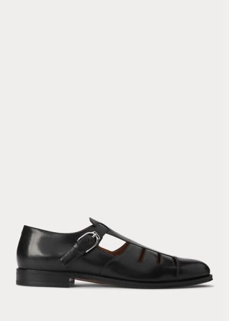 Sandalias de pescador Ralph Lauren de piel de becerro bruñida para hombre, color negro