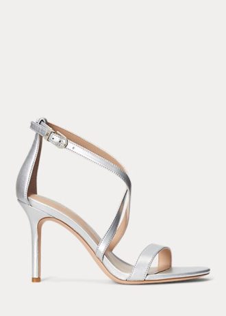 Sandalias de piel metalizada Ralph Lauren Gabriele para mujer en color plateado