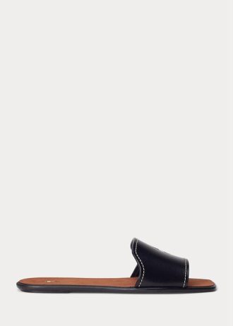 Sandalias de piel vachetta Ralph Lauren negras para mujer