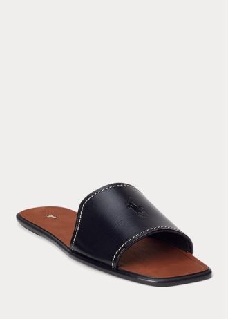 Sandalias de piel vachetta Ralph Lauren negras para mujer