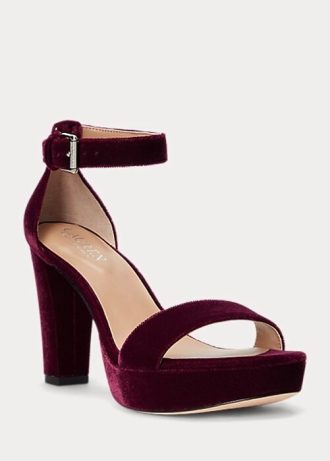 Sandalias de terciopelo Ralph Lauren Sylvia para mujer en color fucsia