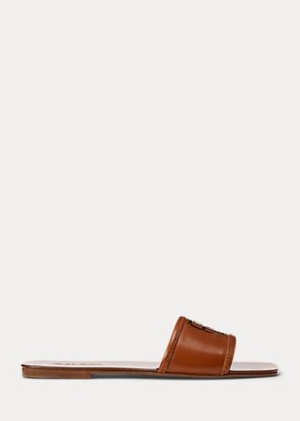 Sandalias Ralph Lauren Andela de piel de becerro bruñida para mujer en color marrón
