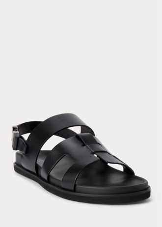 Sandalias Ralph Lauren Biorn de piel de becerro negras para hombre