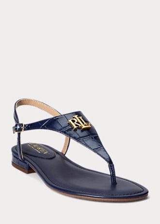 Sandalias Ralph Lauren Ellington de piel con relieve para mujer en color azul marino Sandalias Ralph Lauren Ellington de piel con relieve para mujer en color azul marino