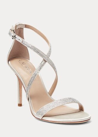 Sandalias Ralph Lauren Gabriele de satén y cristal para mujer, color plata Sandalias Ralph Lauren Gabriele de satén y cristal para mujer, color plata