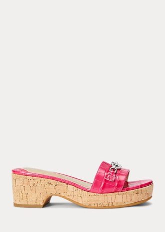 Sandalias Ralph Lauren Roxanne de piel con relieve en color fucsia para mujer