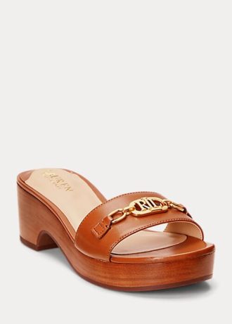 Sandalias Ralph Lauren Roxanne de piel napa marrón para mujer