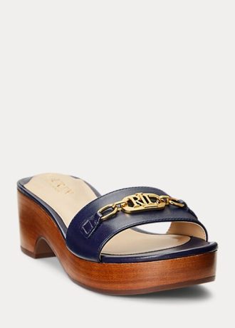 Sandalias Ralph Lauren Roxanne de piel napa para mujer en color azul marino