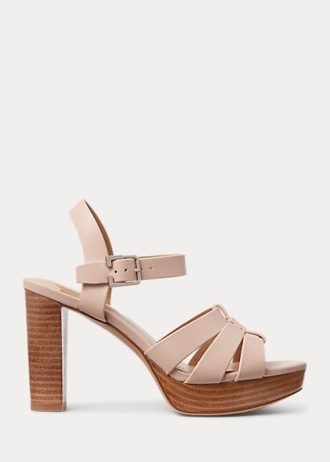 Sandalias Ralph Lauren Soffia de piel napa rosa claro para mujer