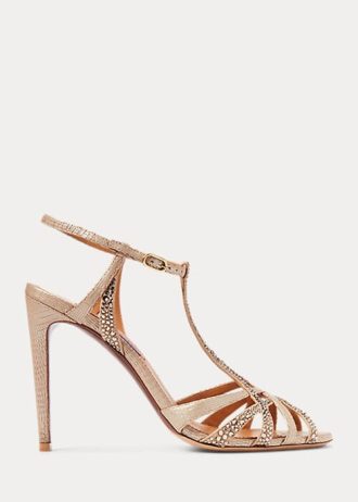 Sandalias Ralph Lauren Wells de ante y cuero con adornos en oro rosa para mujer