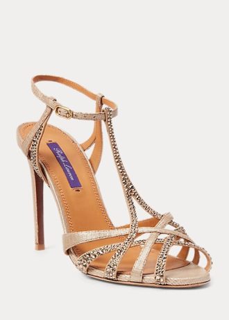 Sandalias Ralph Lauren Wells de ante y cuero con adornos en oro rosa para mujer