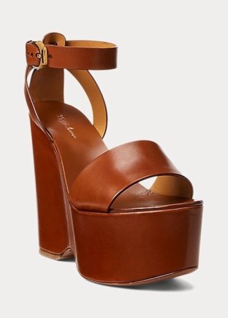 Sandalias Ralph Lauren Zadie de piel de becerro bruñida para mujer en color marrón