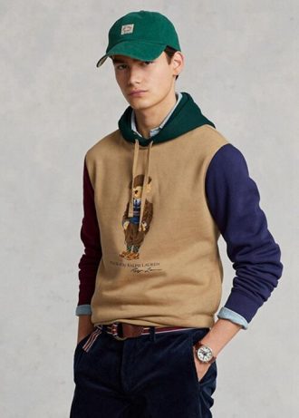 Sudadera con capucha de polar con bloques de color caqui Ralph Lauren Polo Bear para hombre