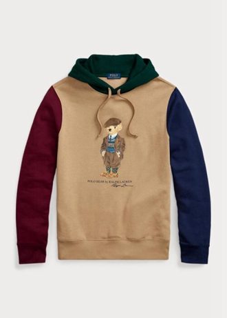 Sudadera con capucha de polar con bloques de color caqui Ralph Lauren Polo Bear para hombre