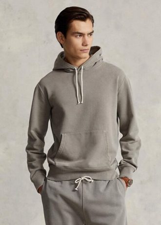 Sudadera con capucha de polar de algodón orgánico Ralph Lauren gris para hombre
