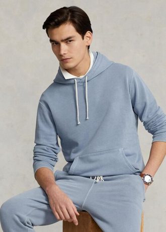Sudadera con capucha de polar de algodón orgánico Ralph Lauren para hombre en azul
