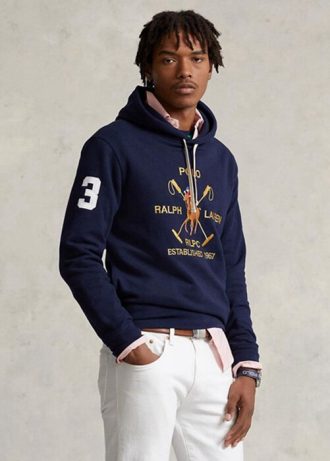 Sudadera con capucha de polar Ralph Lauren Big Polo Crest para hombre en azul marino