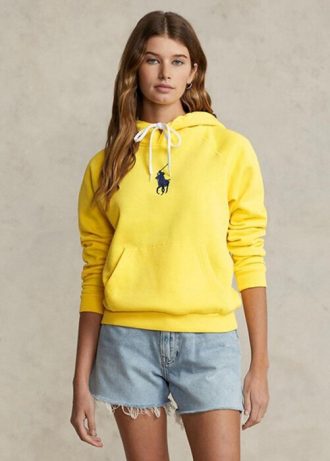 Sudadera con capucha de polar Ralph Lauren Shrunken Fit Big Pony para mujer, color amarillo