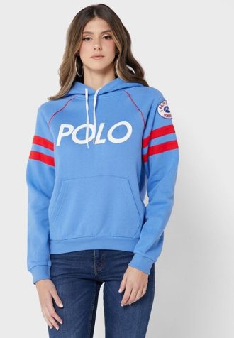 Sudadera con capucha de punto con gráfico de Ralph Lauren para mujer en azul