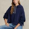 Sudadera con capucha híbrida Ralph Lauren de corte cuadrado y mangas largas para mujer en azul marino Sudadera con capucha híbrida Ralph Lauren de corte cuadrado y mangas largas para mujer en azul marino