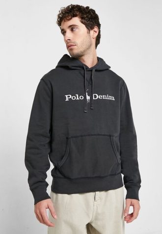 Sudadera con capucha negra con el logotipo de Ralph Lauren para hombre