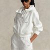 Sudadera con capucha Ralph Lauren de polar con cremallera completa y mangas dolman para mujer, color blanco