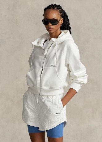 Sudadera con capucha Ralph Lauren de polar con cremallera completa y mangas dolman para mujer, color blanco