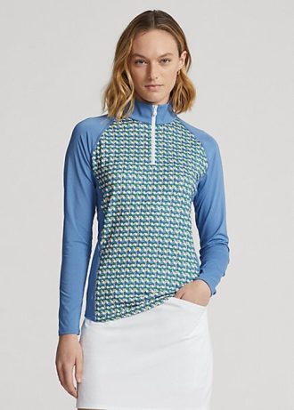 Sudadera con cremallera de un cuarto de jersey estampado Ralph Lauren azul para mujer