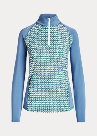 Sudadera con cremallera de un cuarto de jersey estampado Ralph Lauren azul para mujer