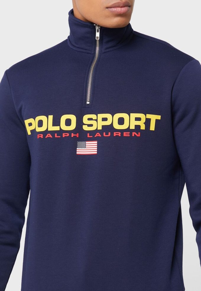 Sudadera con media cremallera y logotipo de Ralph Lauren para hombre en azul marino