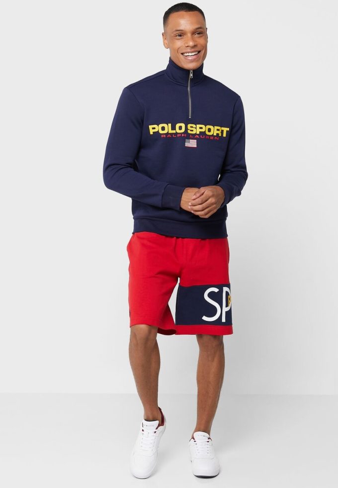 Sudadera con media cremallera y logotipo de Ralph Lauren para hombre en azul marino