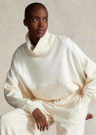 Sudadera de polar con cuello alzado y paneles Ralph Lauren en beige para mujer Sudadera de polar con cuello alzado y paneles Ralph Lauren en beige para mujer