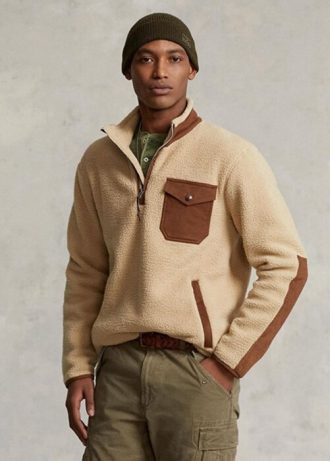 Sudadera híbrida Ralph Lauren con cremallera de un cuarto para hombre, color marrón