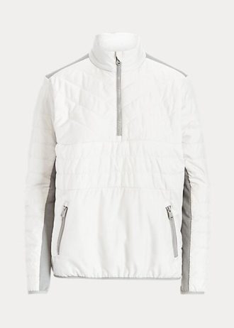 Sudadera híbrida Ralph Lauren con cremallera de un cuarto para mujer, color blanco y gris