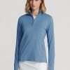 Sudadera Ralph Lauren azul de jersey elástico con cremallera de un cuarto para mujer Sudadera Ralph Lauren azul de jersey elástico con cremallera de un cuarto para mujer