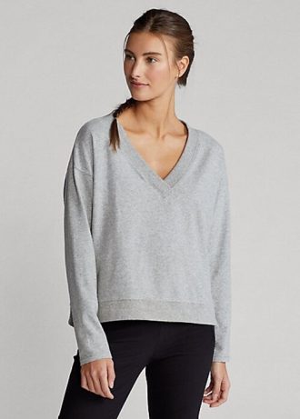 Sudadera Ralph Lauren de cuello en V para mujer en gris