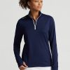 Sudadera Ralph Lauren de jersey elástico con cremallera de un cuarto para mujer en azul marino Sudadera Ralph Lauren de jersey elástico con cremallera de un cuarto para mujer en azul marino