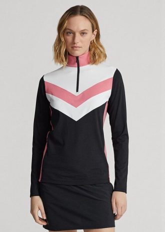 Sudadera Ralph Lauren negra con cremallera de un cuarto y rayas de chevrón para mujer