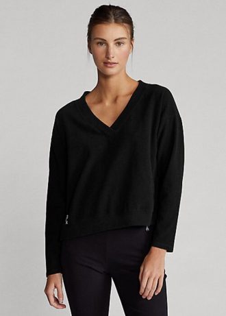 Sudadera Ralph Lauren negra con cuello en V para mujer