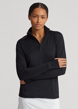 Sudadera Ralph Lauren negra de jersey elástico con cremallera de un cuarto para mujer