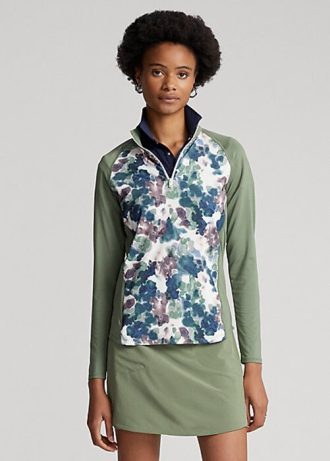 Sudadera Ralph Lauren verde con cremallera de un cuarto para mujer