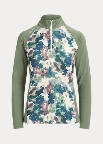 Sudadera Ralph Lauren verde con cremallera de un cuarto para mujer