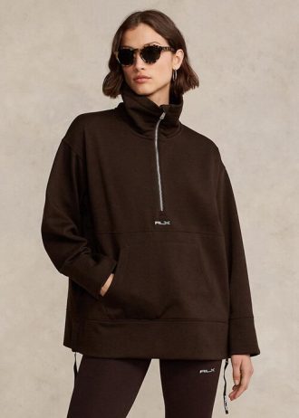 Sudadera tipo túnica de polar con cremallera de un cuarto de Ralph Lauren para mujer, color negro